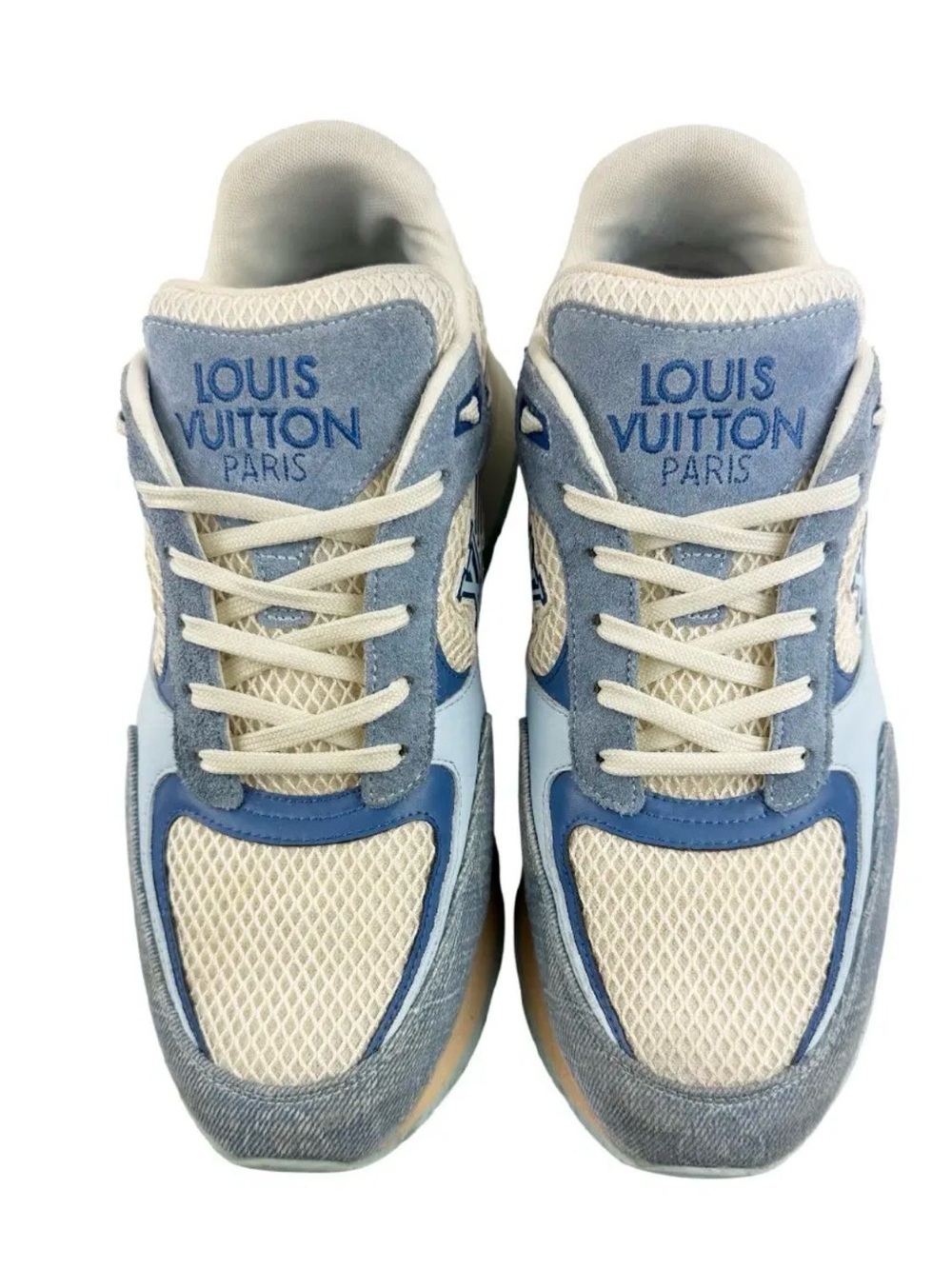 Louis Vuitton Blue & Cream Mesh Leather Running Sneakers
